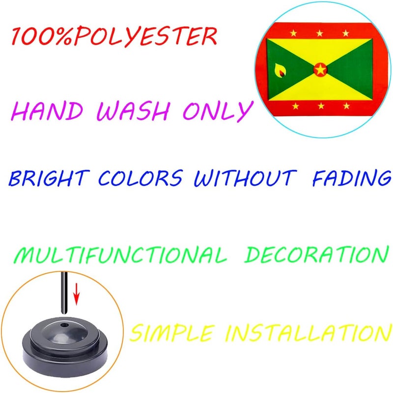 WXTWK 2 Pack Grenada Flag Grenada Deluxe Desk Flag Set - Mini Small Grenada Table Office Flags with Black 12" Solid Pole Stand Base Classroom Meeting Desktop Decorations - Image 4